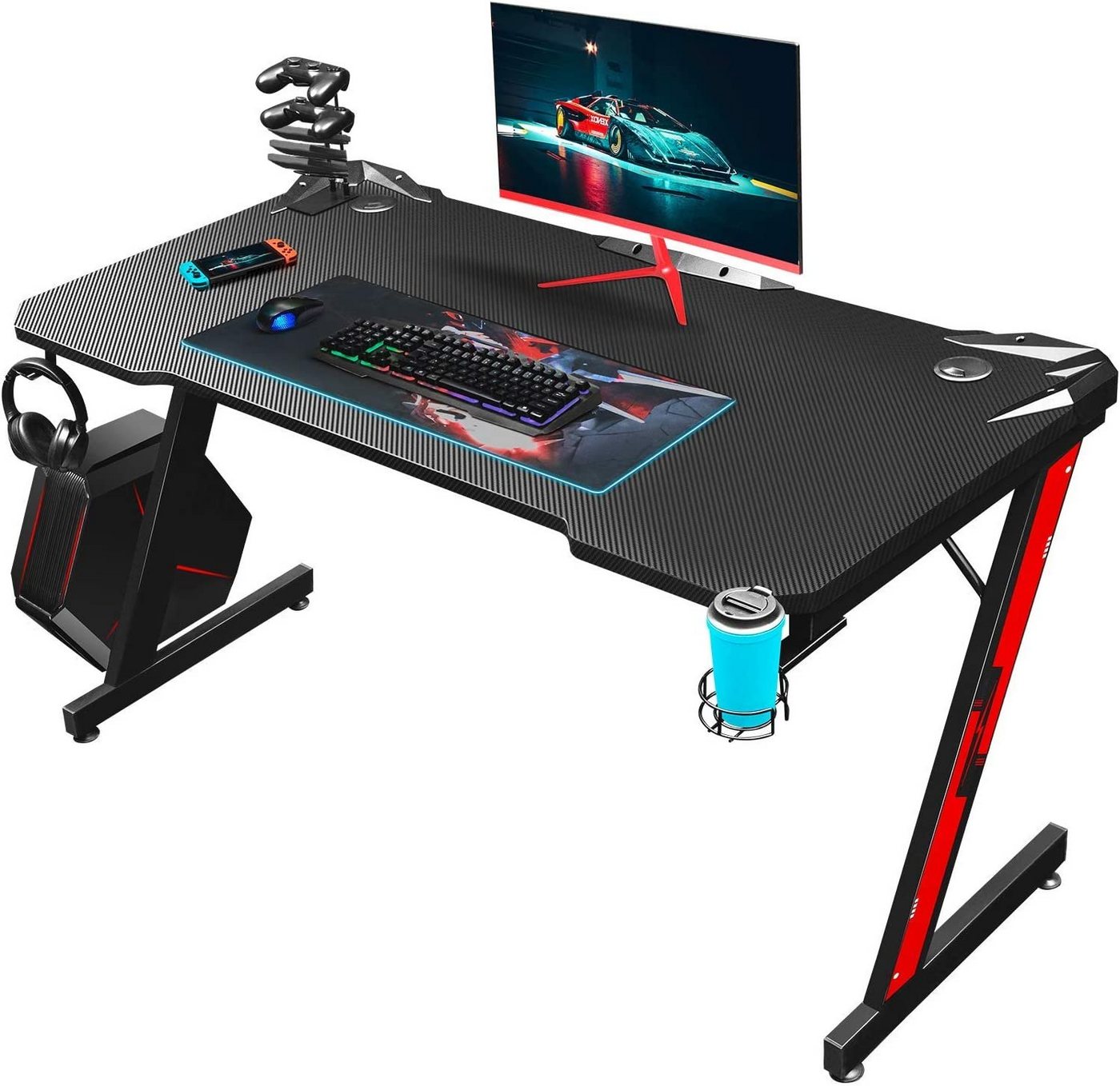 HOMALL Gamingtisch Gaming Tisch 120 x 60 cm, Z-Frame Gaming Schreibtisch von HOMALL