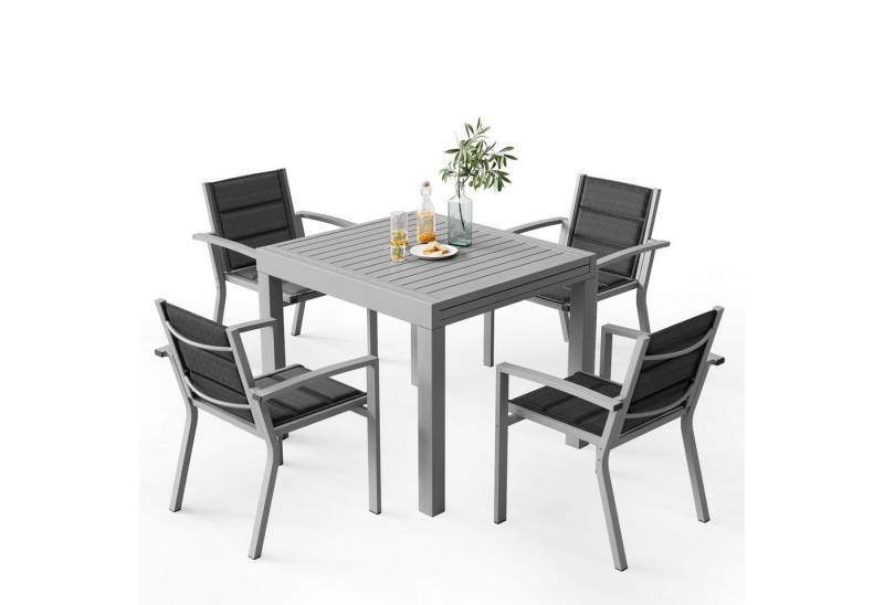 HOMALL Gartentisch 81.5*81.5/163*81.5CM Gartentisch 4/6 Gartenstühle (81.5*81.5 mit 4 Stühlen, 81.5*163 mit 6 Stühlen, Aluminium ist leicht zu reinigen, korrosionsbeständig und rostfrei) von HOMALL