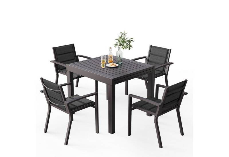 HOMALL Gartentisch 81.5*81.5/163*81.5CM Gartentisch 4/6 Gartenstühle (81.5*81.5 mit 4 Stühlen, 81.5*163 mit 6 Stühlen, Aluminium ist leicht zu reinigen, korrosionsbeständig und rostfrei) von HOMALL