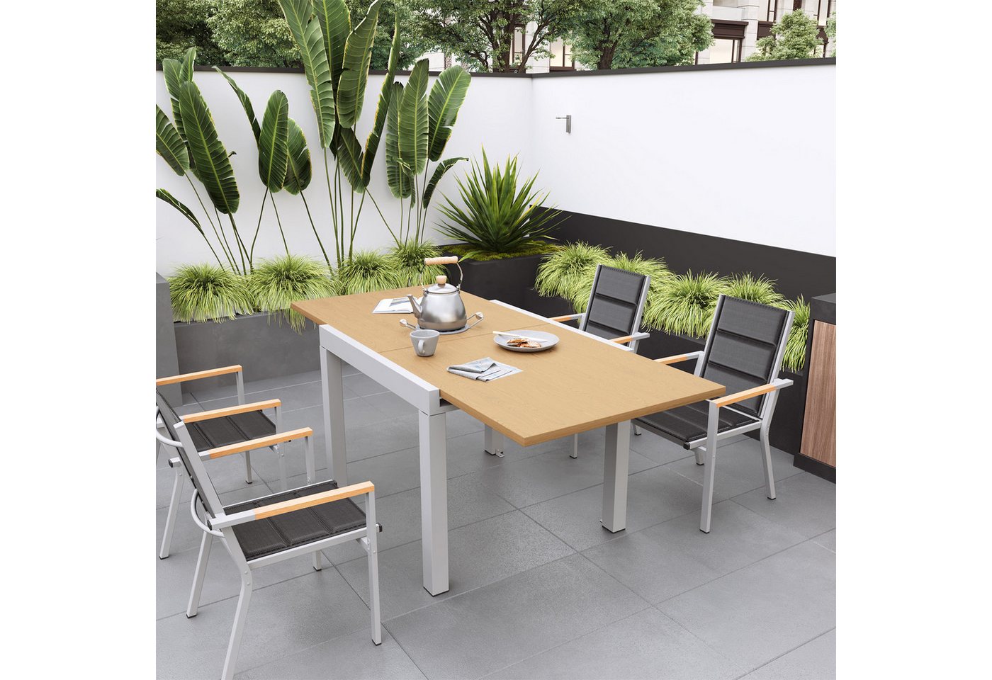 HOMALL Gartentisch Gartentisch, rostfreies Aluminium Ausziehtisch für 6 bis 10 Personen von HOMALL