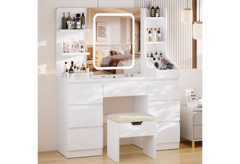 HOMALL Schminktisch Eingebaute LED-Beleuchtung, einstellbare Helligkeit, mit 7 Schubladen (Große Größe 110*40*139cm Bestes Geschenk für Ehefrau/Tochter) von HOMALL