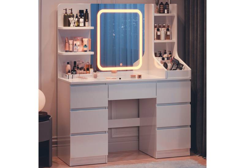 HOMALL Schminktisch Eingebaute LED-Beleuchtung, einstellbare Helligkeit, mit 7 Schubladen (Große Größe 110*40*139cm Bestes Geschenk für Ehefrau/Tochter) von HOMALL