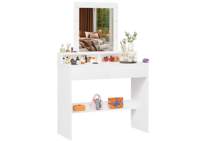 HOMALL Schminktisch Mit LED-Beleuchtung Drei Farbtemperaturen Einstellbare Helligkeit (Produktgröße 80*40*145cm mit 2 Schubladen Mehrere Ablagefächer) von HOMALL