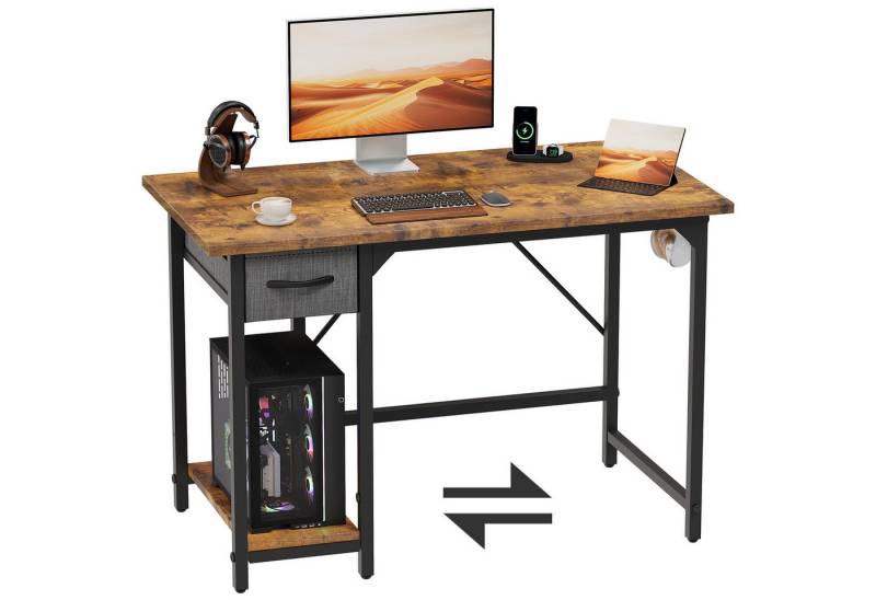 HOMALL Schreibtisch Computertisch mit Schubladen und Kopfhörerhalterung Mini Bürotisch (100 × 50 Zentimeter, Schubladen können entweder links oder rechts angebracht werden, vier verstellbare Füße) von HOMALL