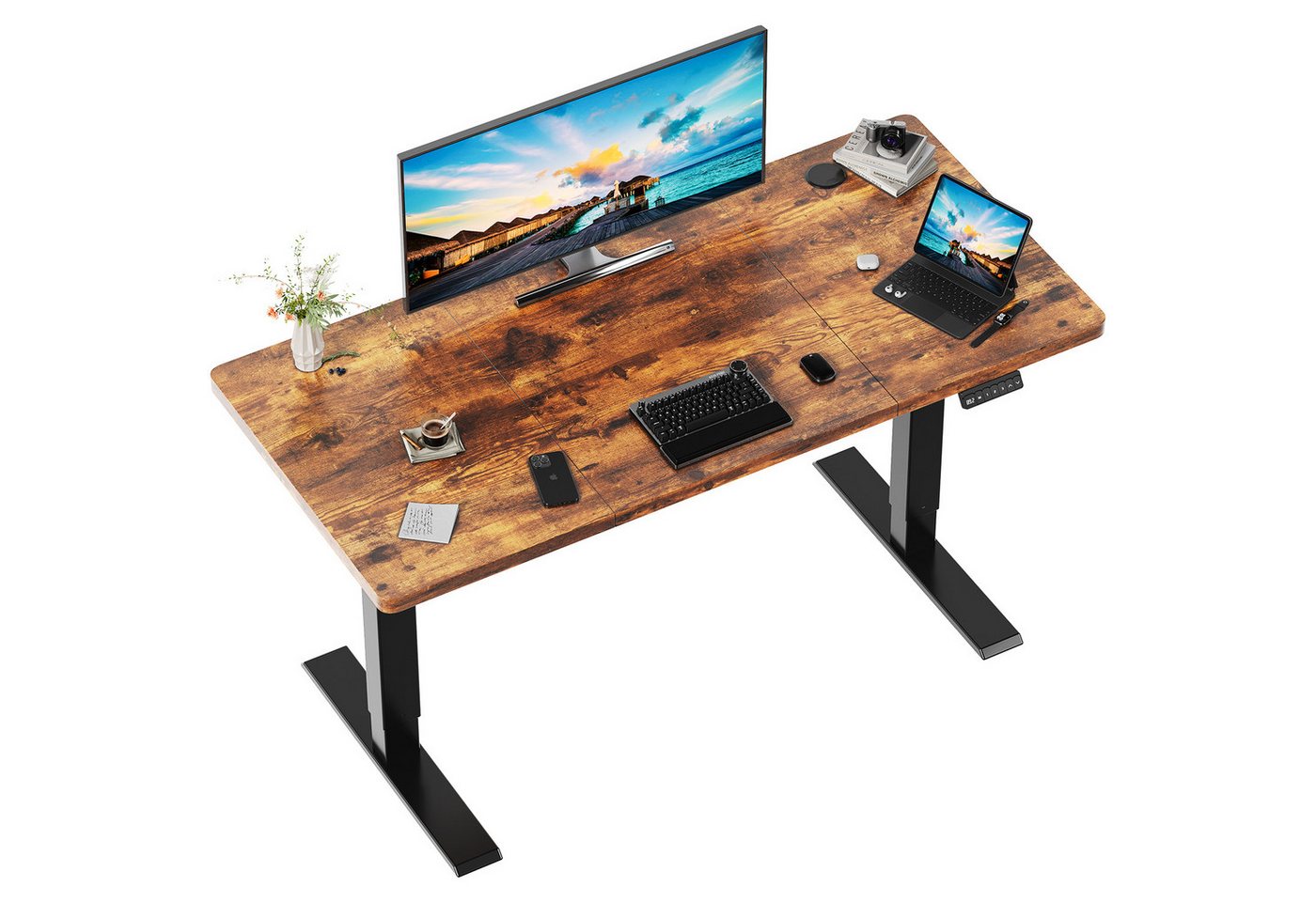 HOMALL Schreibtisch Höhenverstellbar elektrischer Memory-Funktion 100/120/140/160/180cm (Zweistufige Höhenverstellung Ergonomischer Kopfhörerhaken und Kabelhalterung) von HOMALL