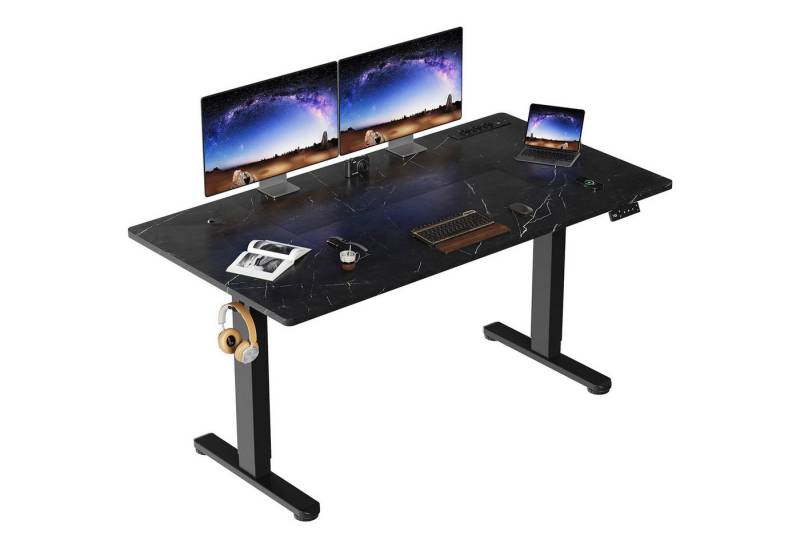 HOMALL Schreibtisch Höhenverstellbar mit 3-Buchsen und 2-USB-Ports mit kabellosem Laden (Verbreiterter Desktop 140*70cm 160/180*80cm, mit Kabelaufbewahrungsbox) von HOMALL