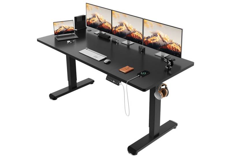 HOMALL Schreibtisch Höhenverstellbarer Elektrisch Schreibtisch, Vierteilige Tischplatte (Große Größe 140*70cm 160/180*80cm, mit USB-Ladeanschluss, einstellbare 3-stufige Höhe) von HOMALL