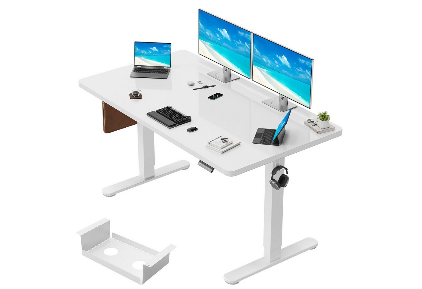 HOMALL Schreibtisch Höhenverstellbarer Schreibtisch mit 4-stufiger Höhenspeicherfunktion (Ultradicke, 25 mm dicke, nahtlose, einteilige Tischplatte mit USB-Ladeanschluss) von HOMALL