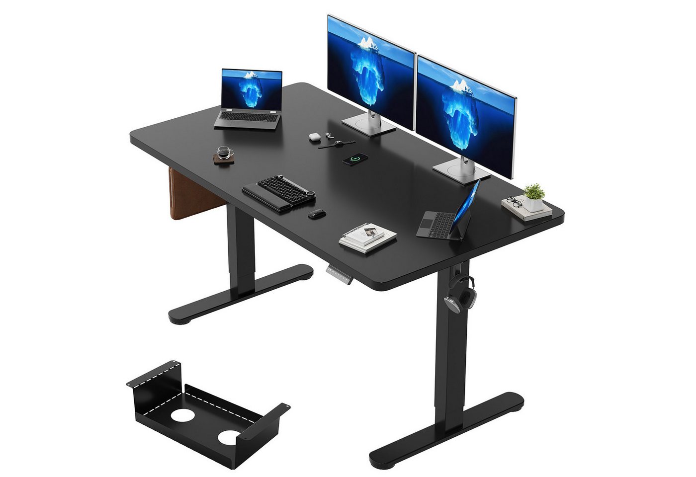 HOMALL Schreibtisch Höhenverstellbarer Schreibtisch mit 4-stufiger Höhenspeicherfunktion (Ultradicke, 25 mm dicke, nahtlose, einteilige Tischplatte mit USB-Ladeanschluss) von HOMALL