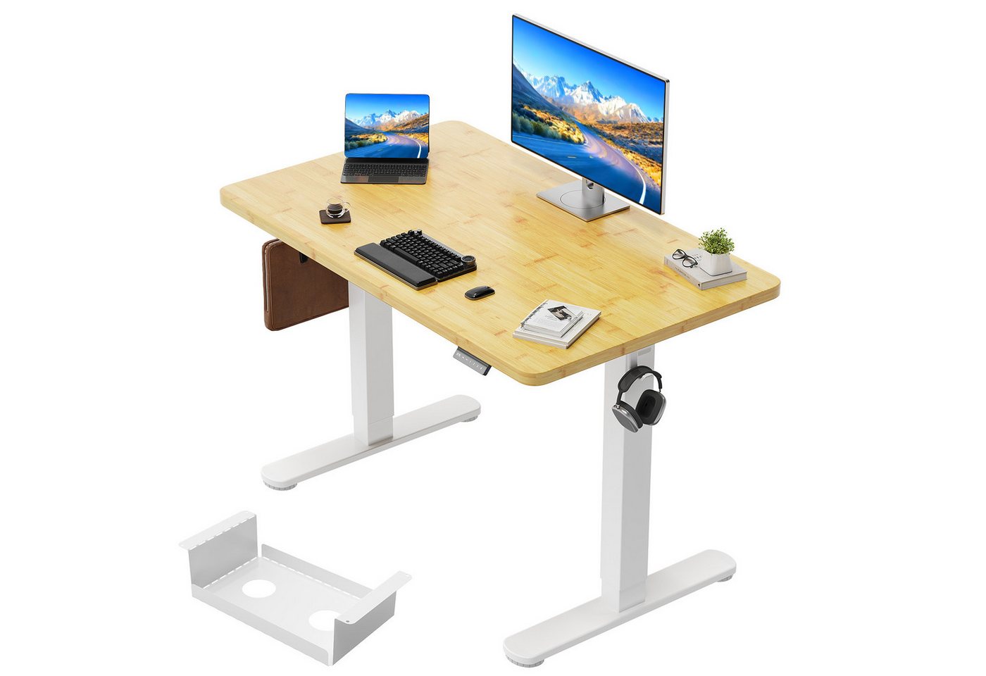 HOMALL Schreibtisch Höhenverstellbarer Schreibtisch mit 4-stufiger Höhenspeicherfunktion (Ultradicke, 25 mm dicke, nahtlose, einteilige Tischplatte mit USB-Ladeanschluss) von HOMALL