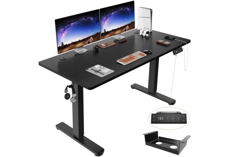 HOMALL Schreibtisch Höhenverstellbarer Schreibtisch mit 3 Höhen-Speicherfunktionen (Mehrere Größen: 120/140/160/180/200 cm, mit 1 USB-Ladeanschluss, Tischplatte mit einer Tiefe von 80 cm Der Tisch besteht aus vier Tischplatten) von HOMALL
