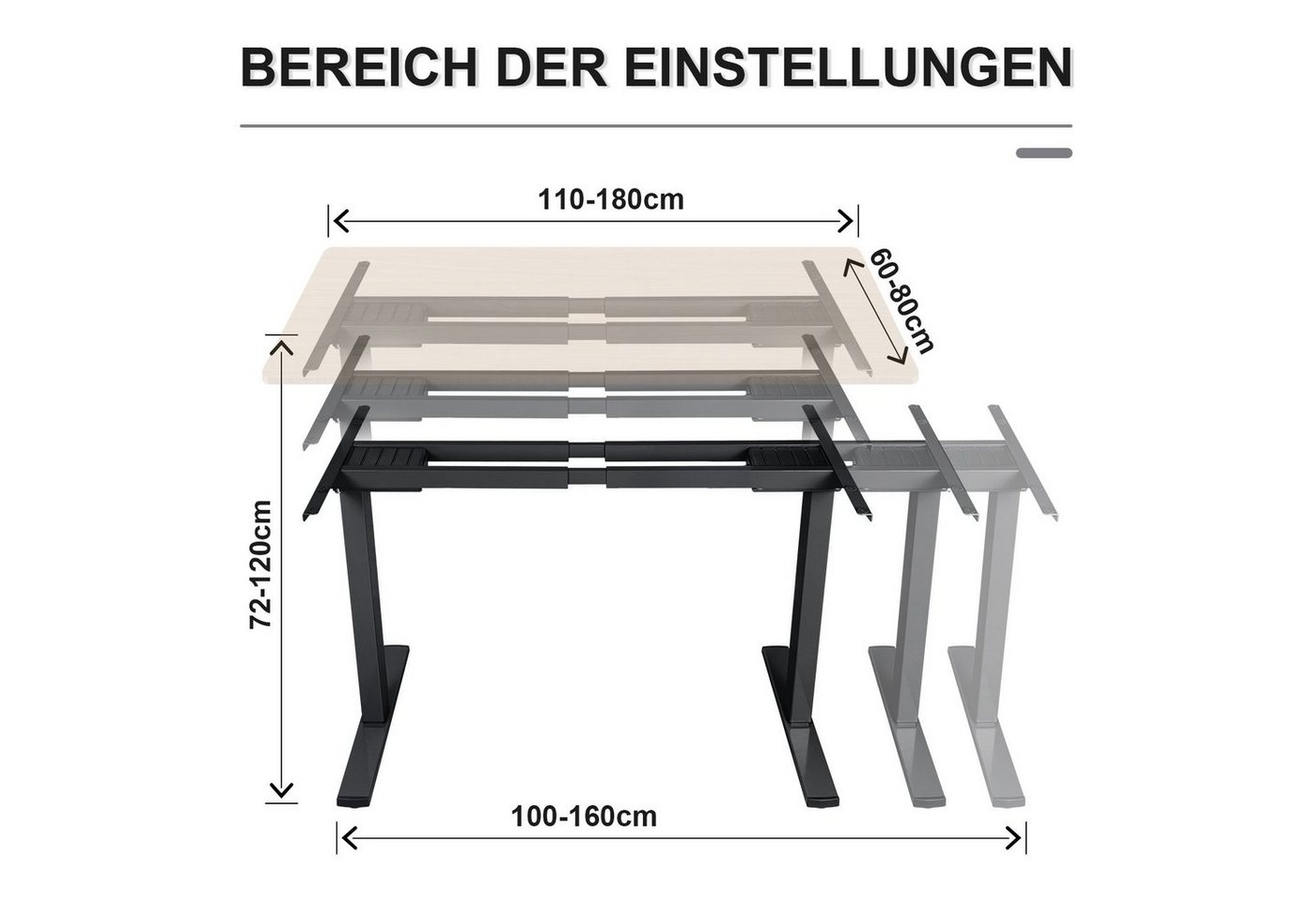 HOMALL Schreibtisch Höhenverstellbarer Tisch Gestell Elektrisch Schreibtisch mit 2 Motoren von HOMALL