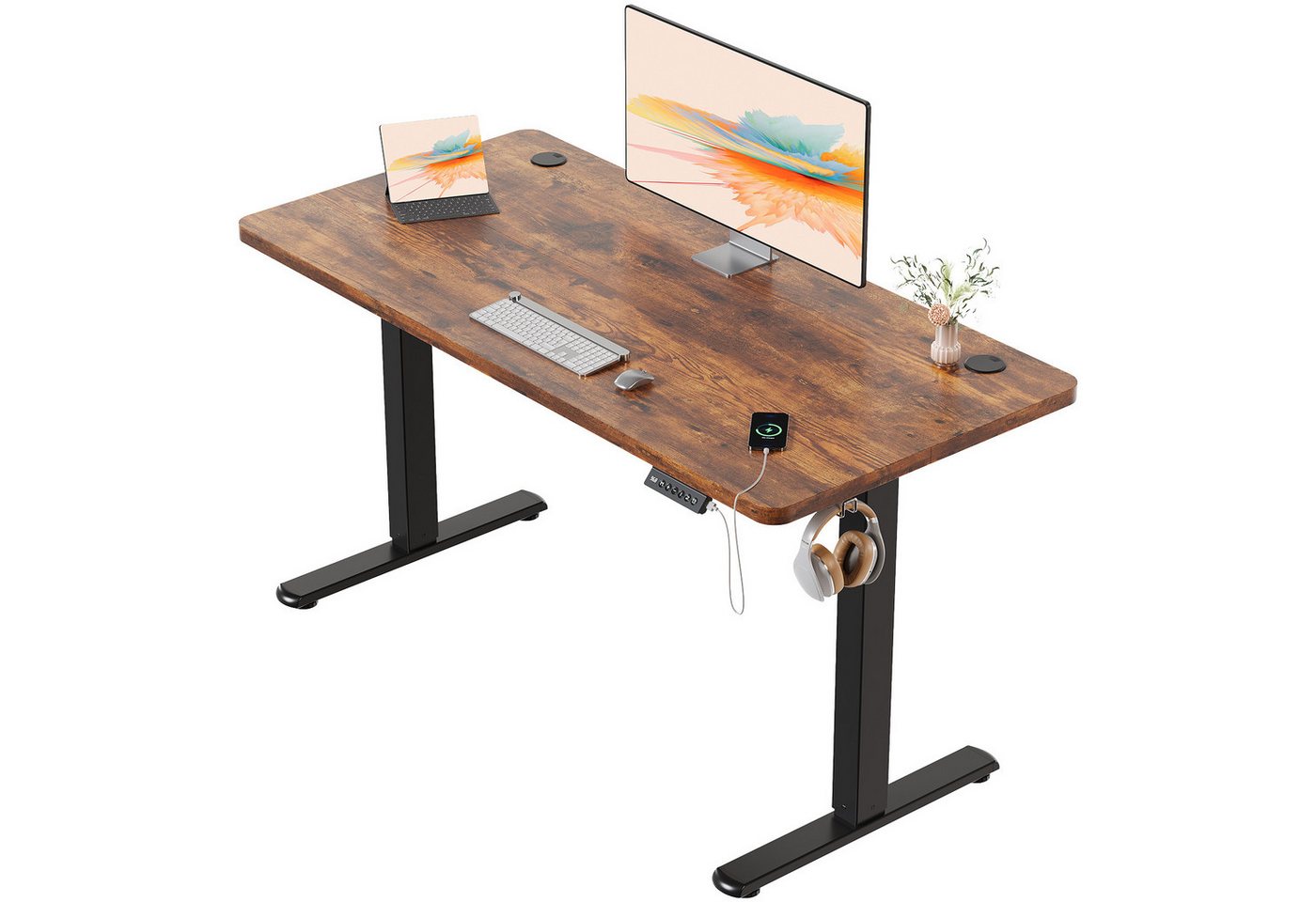 HOMALL Schreibtisch Schreibtisch Höhenverstellbarer mit Gedächtnis und Sitzerinnerung (2-lagige Höhenverstellung mit sitzender Erinnerungsfunktion und USB-Ladeanschluss) von HOMALL
