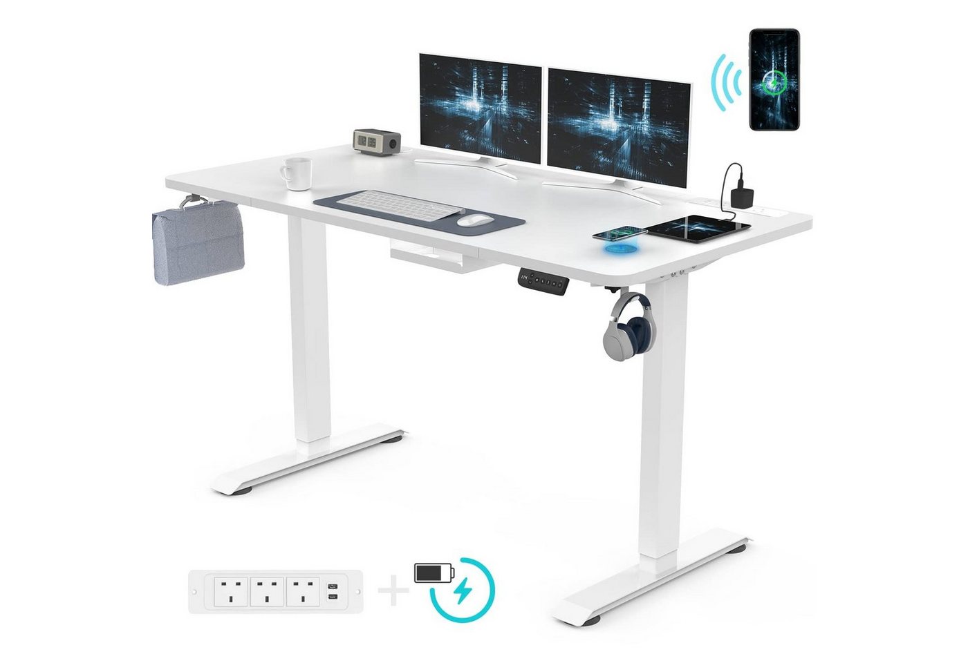 HOMALL Schreibtisch Schreibtisch mit USB Steckdose und Kabelloses Ladepad von HOMALL