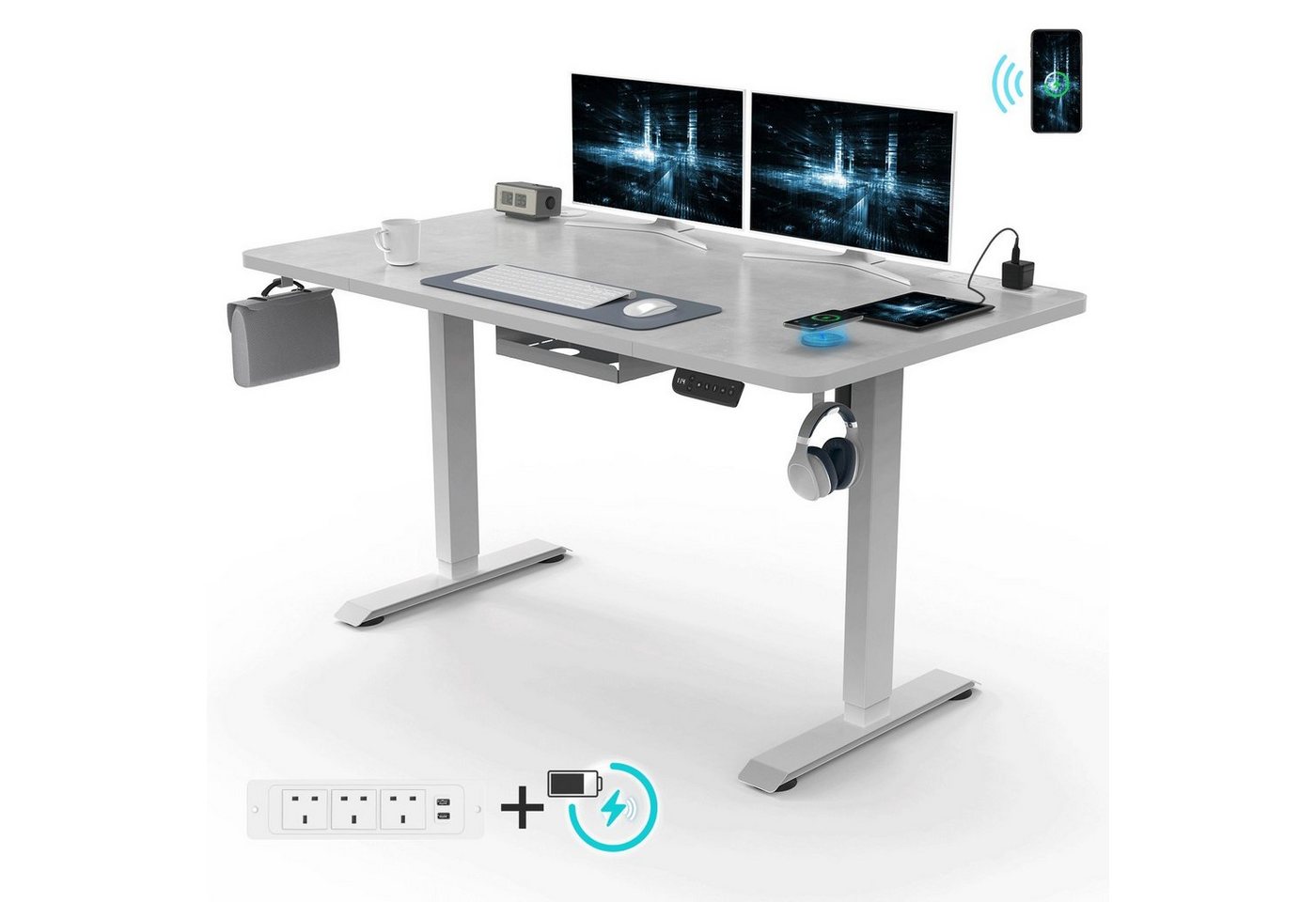 HOMALL Schreibtisch Schreibtisch mit USB Steckdose und Kabelloses Ladepad von HOMALL