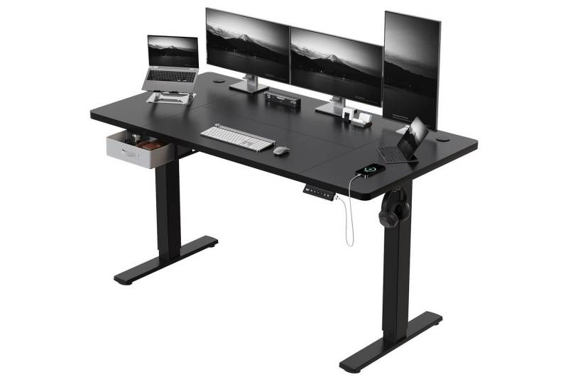 HOMALL Schreibtisch mit Memory-Funktion, höhenverstellbar, breitere Tischplatten (Tischbreite 140/160/180*80 cm, mit Schublade, ausgestattet mit USB-Ladeanschluss, bestehend aus vier Platten) von HOMALL
