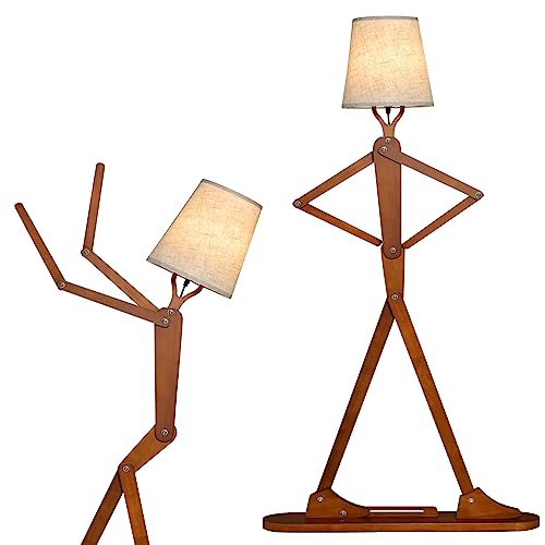 HOMASIS 160 cm humanoide Stehlampe, Stehbeleuchtung mit verstellbaren Gelenken aus Holz, Standbeleuchte mit auswechselbarer Haltung, Stehlampe mit Fußschalter für Wohnzimmer & Schlafzimmer, Braun von HOMASIS