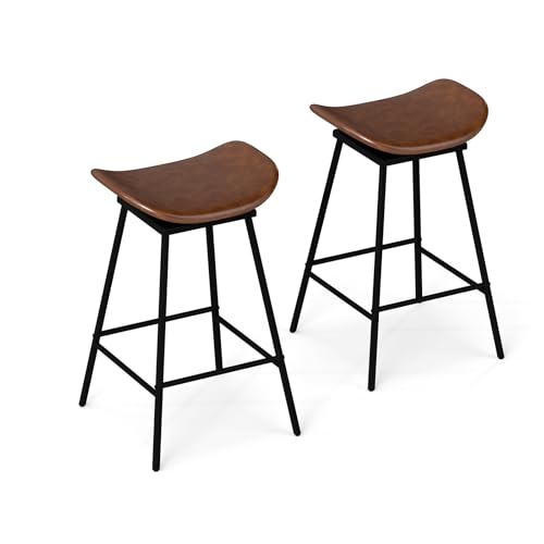 HOMASIS 2er-Set Barhocker, Barstühle mit Fußhocker, moderne Küchenstühle, Hocker aus Kunstleder, ohne Rückenlehne, für Kücheninsel, Esszimmer (Braun und Schwarz) von HOMASIS