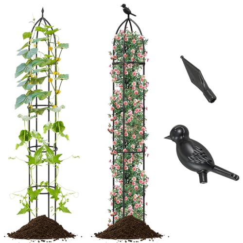 HOMASIS 2er Set Rankhilfe Obelisk, 197 cm Rankturm Metall, Rankobelisk Rankgitter mit 4 verstellbaren Höhe, wetterfest Rankstütze Ranksäule für Kletterpflanzen Rosen Blumen Tomaten, Schwarz (Modell 2) von HOMASIS