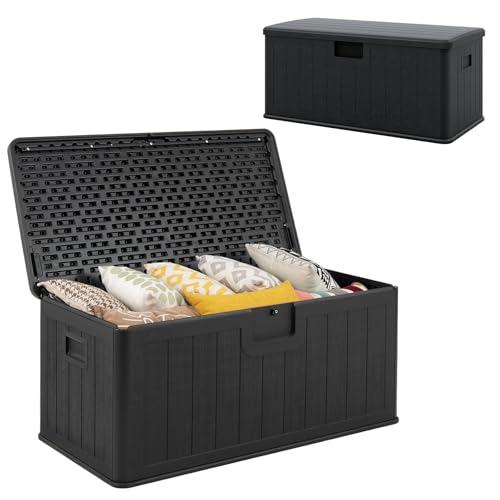 HOMASIS 378L Auflagenbox mit Rollen, XXL Gartenbox aus HDPE wetterfest, abschließbar Aufbewahrungsbox mit Deckel, Kissenbox Kissentruhe Auflagentruhe Gartentruhe, 130 x 64 x 59 cm (Grau) von HOMASIS