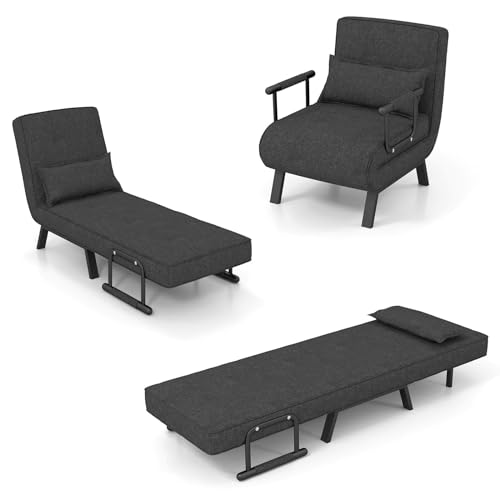 HOMASIS 4 in 1 Schlafsessel mit Bettfunktion, klappbares Schlafsofa mit Armlehnen, Klappsessel mit Verstellbarer Rückenlehne & abnehmbarem Kissen, Bettsessel Sofabett bis 150kg belastbar (Dunkelgrau) HOMASIS 4 in 1 Schlafsessel mit Bettfunktion, klappbares Schlafsofa mit Armlehnen, Klappsessel mit Verstellbarer Rückenlehne & abnehmbarem Kissen, Bettsessel Sofabett bis 150kg belastbar (Dunkelgrau) von HOMASIS