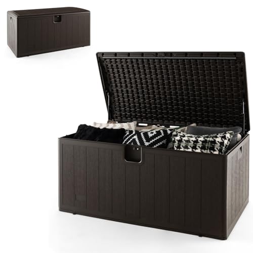 HOMASIS 492L Auflagenbox wetterfest, XXL Gartenbox aus HDPE, abschließbar Aufbewahrungsbox mit Deckel & Griffe, Kissenbox Kissentruhe Auflagentruhe Gartentruhe Terrassenbox Outdoor, 127x73x64cm, Braun von HOMASIS