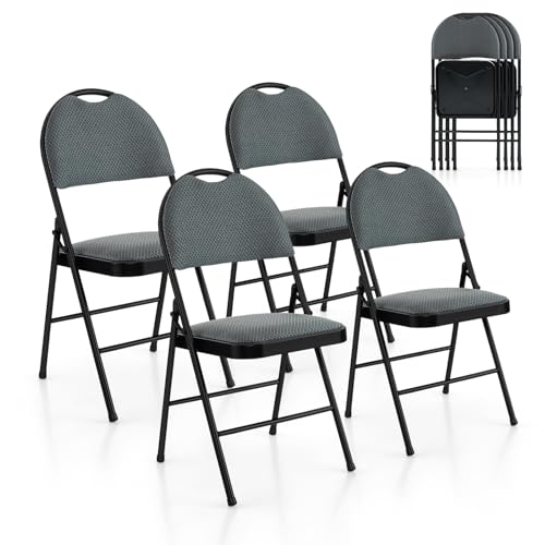 HOMASIS 4er Set Klappstühle, Küchenstuhl mit Rückenlehne & Griff, gepolsterter Gästestuhl mit Metallrahmen, Faltstuhl bis zu 120 kg belastbar, Konferenzstuhl für Esszimmer Wohnzimmer Büro (Grau) HOMASIS 4er Set Klappstühle, Küchenstuhl mit Rückenlehne & Griff, gepolsterter Gästestuhl mit Metallrahmen, Faltstuhl bis zu 120 kg belastbar, Konferenzstuhl für Esszimmer Wohnzimmer Büro (Grau) von HOMASIS