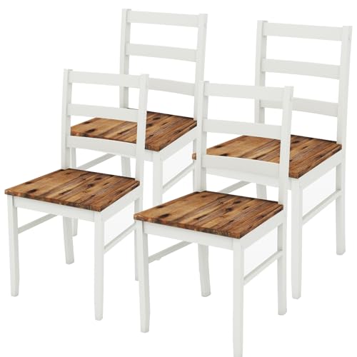 HOMASIS 4 teiliges Esszimmerstuhl Set, Küchenstühle mit Rückseiten, Essstühle für Esszimmer, Küche, Wohnzimmer, 39,5 x 35 x 85,5 cm, Braun & Weiß (4 Stühle) von HOMASIS