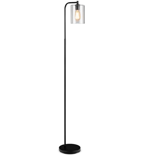 HOMASIS 60W Stehleuchte Stehlampe 168cm, Standleuchte Standlampe mit E27 Glühlampensockel & Glaslampenschirm, Bodenlampe für Wohnzimmer, Schlafzimmer, Schwarz von HOMASIS