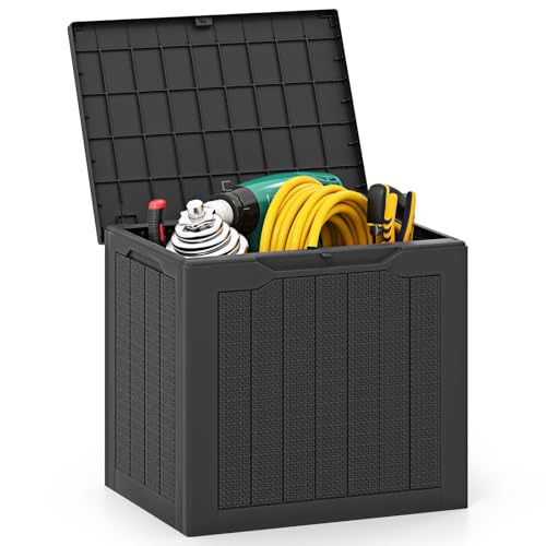 HOMASIS 96L Auflagenbox wetterfest, Gartenbox aus PP-Rattan, abschließbar Aufbewahrungsbox mit Deckel, Gartenmöbel Kissenbox Auflagentruhe Gartentruhe Outdoor, 56x41x50,5 cm (Schwarz) von HOMASIS