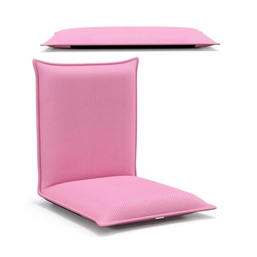 HOMASIS Bodenstuhl klappbar, Bodensessel mit Verstellbarer Rückenlehne in 6 Stufen, gepolsterter Lehnstuhl aus Netzstoff & Schaumstoff, Meditationsstuhl mit Liegefunktion zum Fernsehen Lesen (Rosa) von HOMASIS