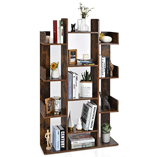 HOMASIS Bücherregal, Standregal im Baumform, Ablageregal mit 13 Ablageflächen, Aufbewahrungsregal für Arbeitszimmer, Wohnzimmer, Schlafzimmer, 86 x 23,5 x 140,5 cm, Vintages Braun von HOMASIS