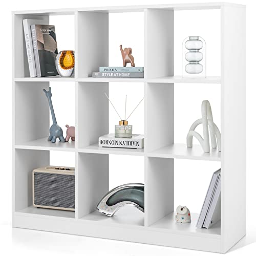 HOMASIS Bücherregal mit 9 Abläge, Standregal mit 9 Fächer, Würfelregal aus Holz, Raumteiler Regal Büroregal Bücherschrank, Aufbewahrungsregal für Wohnzimmer, Schlafzimmer, Weiß, 107,5 x 33 x 107,5 cm von HOMASIS