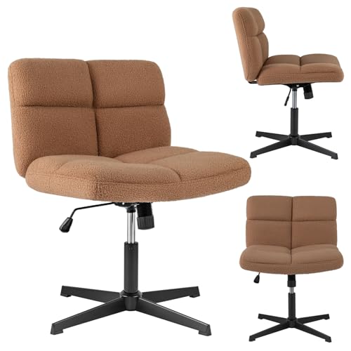 HOMASIS Ergonomischer Bürostuhl aus Lammwolle, Sessel mit 360°-Drehung, verstellbarer Stuhl in Höhe und Winkel, für Studio, Büro, Wohnzimmer, Tragkraft 160 kg (hellbraun) von HOMASIS