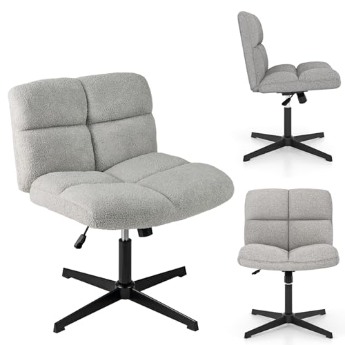 HOMASIS Ergonomischer Bürostuhl aus Lammwolle, Sessel mit 360°-Drehung, verstellbarer Stuhl in Höhe und Winkel, für Studio, Büro, Wohnzimmer, Tragkraft 160 kg (hellgrau) von HOMASIS