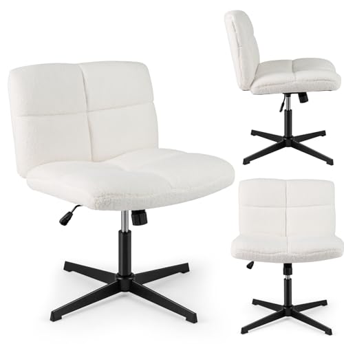 HOMASIS Ergonomischer Bürostuhl aus Lammwolle, Sessel mit 360°-Drehung, verstellbarer Stuhl in Höhe und Winkel, für Studio, Büro, Wohnzimmer, Tragkraft 160 kg (weiß) von HOMASIS