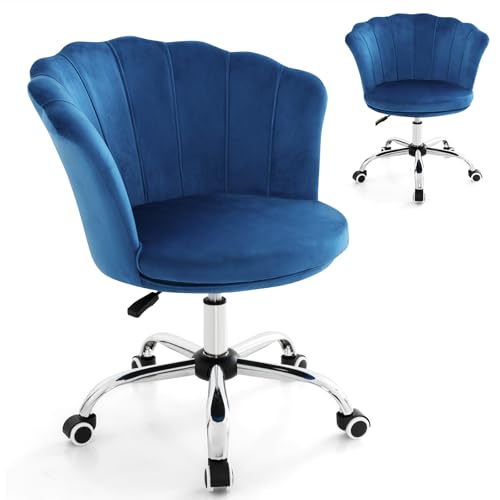 HOMASIS Ergonomischer Bürostuhl mit Rückenlehne in Muschelform, Sessel mit Rädern und höhenverstellbar, gepolsterter Sessel aus Samt, Tragkraft 150 kg (Blau) von HOMASIS