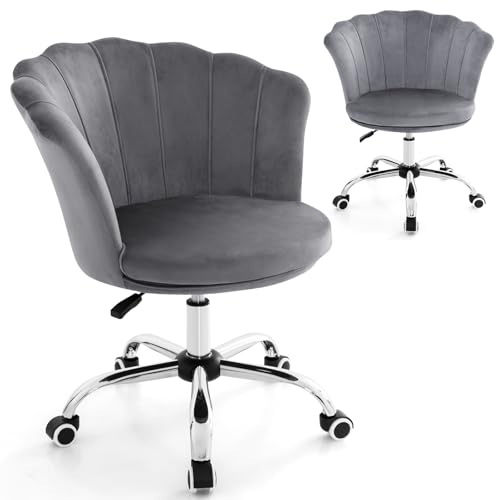 HOMASIS Ergonomischer Bürostuhl mit Rückenlehne in Muschelform, Sessel mit Rollen und höhenverstellbar, gepolsterter Sessel aus Samt, Tragkraft 150 kg (Grau) von HOMASIS