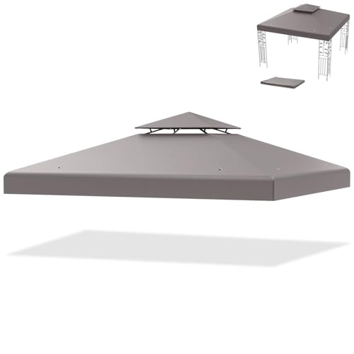 HOMASIS Ersatzdach für Pavillon, Pavillondach 3 x 3 m, wasserdichter Pavillonabdeckung mit UV-Schutz, Pavillonplane mit Entwässerungslöchern & Klettverschlüssen (Grau, Doppeldach) von HOMASIS