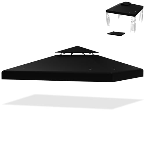 HOMASIS Ersatzdach für Pavillon, Pavillondach 3 x 3 m, wasserdichter Pavillonabdeckung mit UV-Schutz, Pavillonplane mit Entwässerungslöchern & Klettverschlüssen (Schwarz, Doppeldach) von HOMASIS