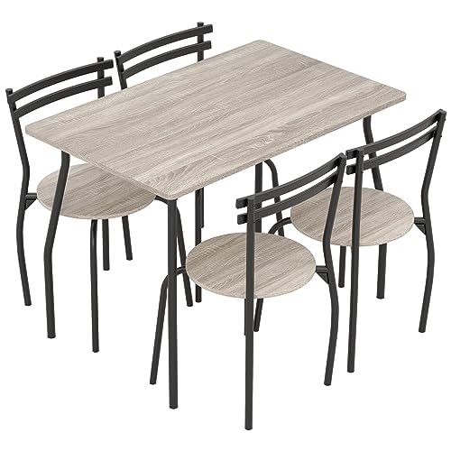 HOMASIS Esstisch und Stühle aus Holz und Metall, 5 teiliges Küchentisch Set, einfache Essgruppe Esszimmergruppe für Küche, Restaurant,Wohntimmer, 107 x 68 x 77 cm, Natur und Schwarz von HOMASIS