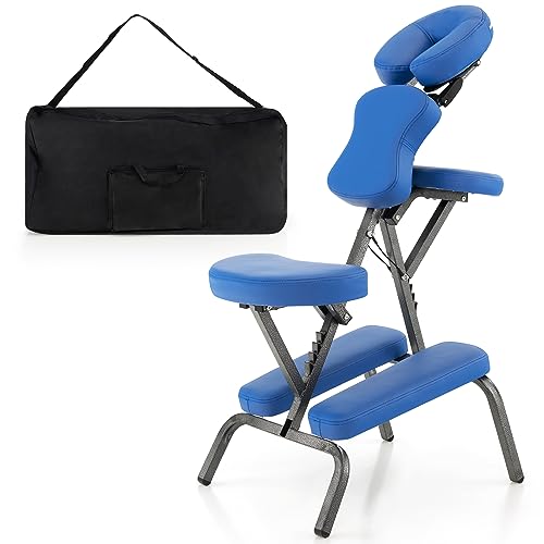 HOMASIS Faltbarer Massagesessel, Massagestuhl 110-120 cm höhenverstellbar, tragbarer Massagestuhlpaket mit Tragetasche, Therapiestuhl aus Oxford-Stoff, 55 x 48 x 120 cm (Blau) von HOMASIS