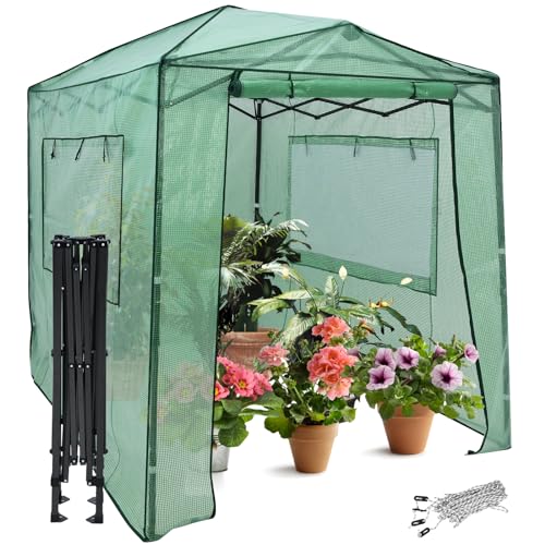 HOMASIS Foliengewächshaus, tragbarer Gewächshaus mit Rolltoren & 2 Fenstern, Tomatengewächshaus mit klappbarem Metallrahmen & PE-Abdeckung, Winterfest Treibhaus für Garten,250 x 180 x 230 cm, Grün von HOMASIS