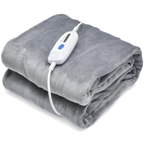 HOMASIS Heizdecke, elektrisch Wärmeunterbett mit Abschaltautomatik, 4 Wärmestufen, 8-Stunden-Timer, PTC/NTC Überhitzungsschutz, Fernbedienung, maschinenwaschbar Wärmedecke Flanell (Grau, 130x180cm) von HOMASIS