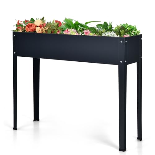 HOMASIS Hochbeet aus Metall, Blumenbeet mit Abflusslöchern, Pflanzkübel Pflanzbeet für Garten Balkon Terrase, Pflanzkübel Gartenbeet Blumenkasten für Gemüse Kräuter Blumen, Schwarz (100x30x80cm) von HOMASIS