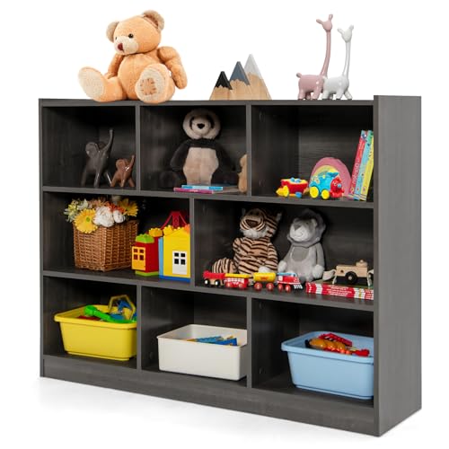 HOMASIS Kinderregal mit 3 Ebenen, Bücherregal für Kinder mit 8 Fächern, Spielzeugregal aus Holz, Aufbewahrungsregal für Kinderzimmer, Wohnzimmer, Schlafzimmer, 122 x 32 x 93 cm (Grau) von HOMASIS