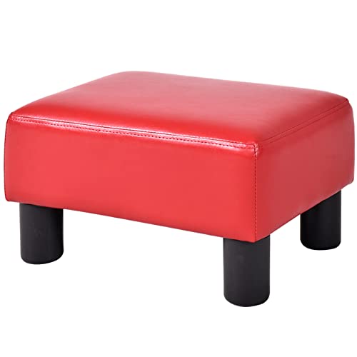 HOMASIS Kleiner Fußhocker, Hocker gepolstert mit Schwamm & PU Leder, Stabiler Sitzhocker mit rutschfesten Füßen, Polsterhocker für Wohnzimmer, Schlafzimmer, Arbeitszimmer, 40 x 30 x 24 cm (Rot) von HOMASIS