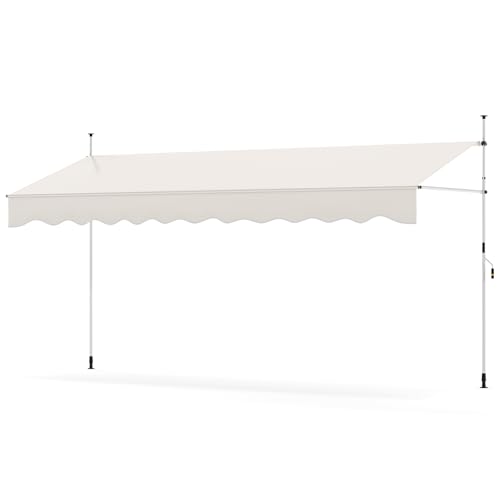 HOMASIS Klemmmarkise, höhenverstellbarer Sonnenschutz, Markise Balkon ohne Bohren, Balkonmarkise mit Handkurbel, UV-Schutz, Gelenkarmmarkise für Outdoor (Weiß, 400x180x210-300cm) von HOMASIS