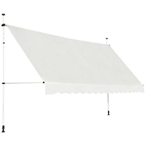 HOMASIS Klemmmarkise 150/200/250/300/350/400cm, höhenverstellbarer Sonnenschutz, Markise Balkon ohne Bohren, Balkonmarkise mit Handkurbel, UV-Schutz, Gelenkarmmarkise für Außenbereiche (Beige+2 m) von HOMASIS