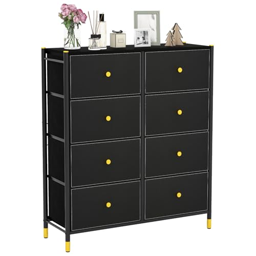 HOMASIS Kommode für Schlafzimmer mit 8 faltbaren Schubladen, aus Stoff, Kommode, Schlafzimmer, platzsparende Kommode für Badezimmer, Eingang, Flur, Schwarz und Gold HOMASIS Kommode für Schlafzimmer mit 8 faltbaren Schubladen, aus Stoff, Kommode, Schlafzimmer, platzsparende Kommode für Badezimmer, Eingang, Flur, Schwarz und Gold von HOMASIS